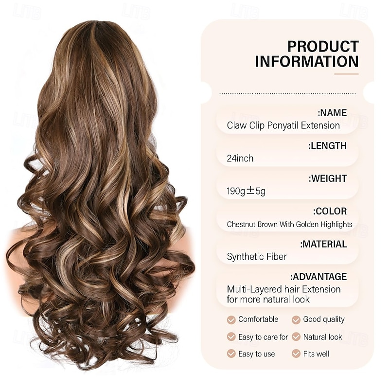 24 Inch Ponytail Extension Clip on Ponytails for Women Long Curly Wavy Ponytail Extensions for Women Synthetic Layered Pony Tails Hair Extensions3