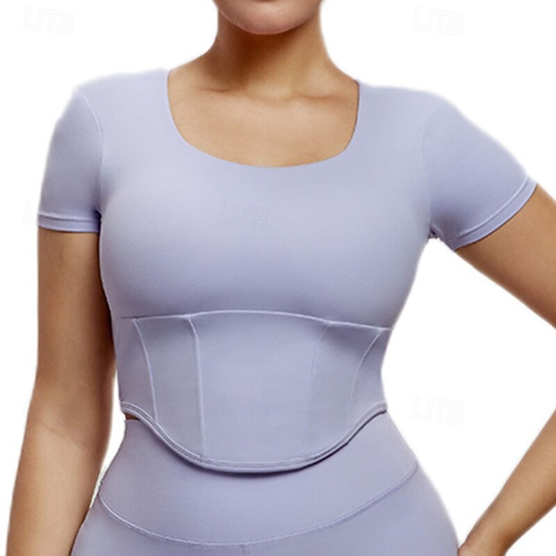 Women's Sports shirts Skin Friendly Softness High Supports With pads Short Sleeve Sports Solid Color Top For Gym Pilates Zumba Slim Activewear