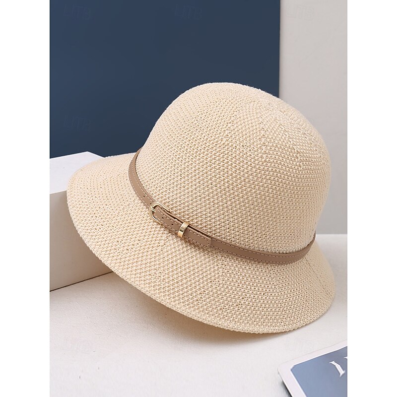 Women's Foldable Wide Brim Polyester Sun Hat with Buckle Detail - Packable Summer Beach Hat for Travel, Gardening and Outdoor Activities