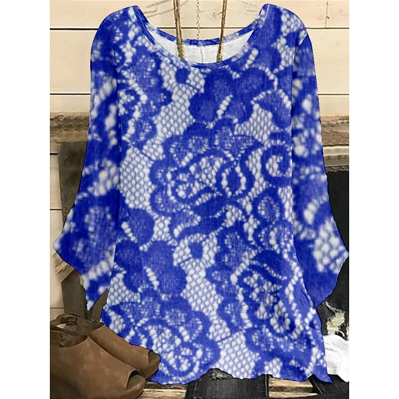 Women's Shirt Floral Stylish 3/4 Length Sleeve Crew Neck Regular Tops Daily Holiday Print Sage Green Blue Green Summer3