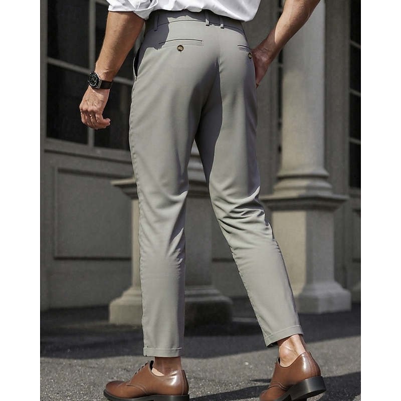 Men's Dress Pants Trousers Chinos Pocket Buttons Plain Comfort Formal Party Work Fashion Classic Style Black Dark Gray Micro-elastic2