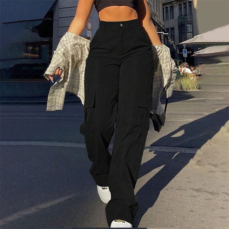 Women's Cargo Pants Pants Trousers Fashion Streetwear Full Length Natural Solid Colored Pocket Comfortable Micro-elastic Sports & Outdoor Daily Wear Sillver Gray Wine Black White Summer Spring2