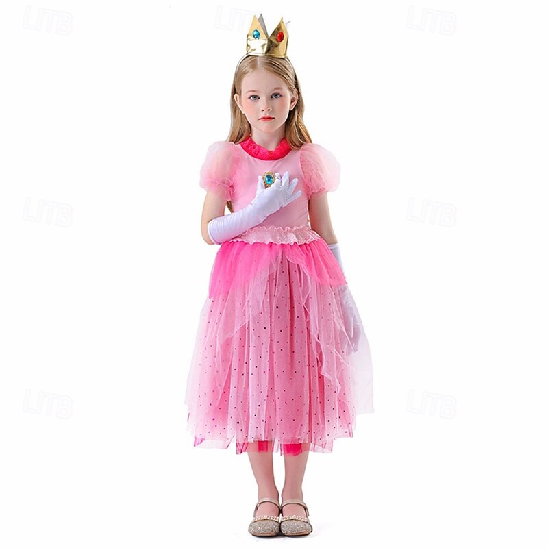 Princess Peach Halloween Cosplay Costume Masquerade Halloween Kid's Girls' Halloween Children's Day Carnival Halloween Easy Halloween Costumes Dress Up3