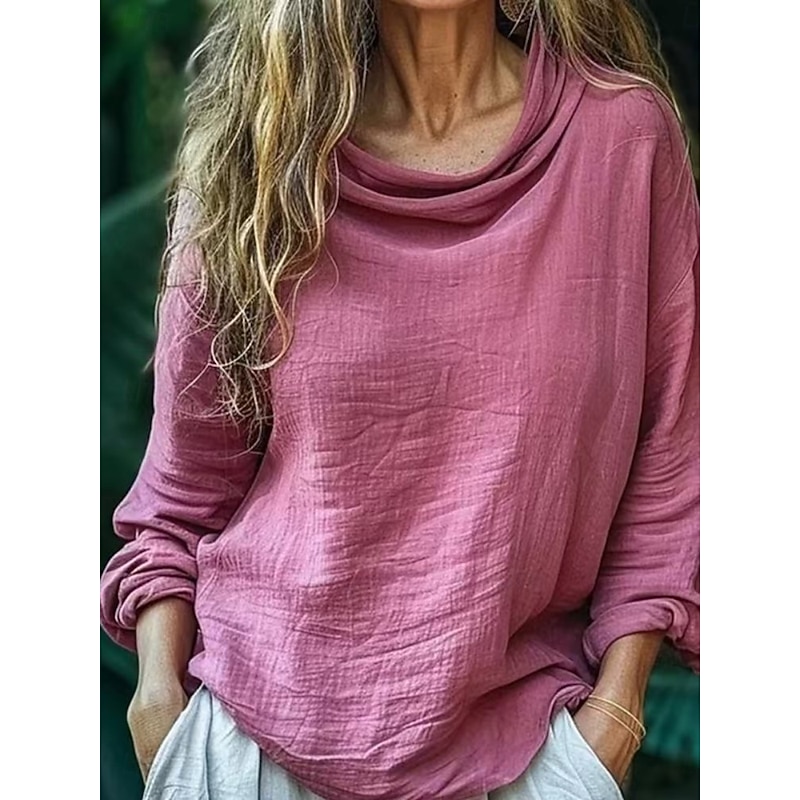 Women's Blouse Solid Color Daily Casual Long Sleeve Cowl Neck Regular Tops Daily Draped Black Pink Blue Fuchsia Gray Summer Spring