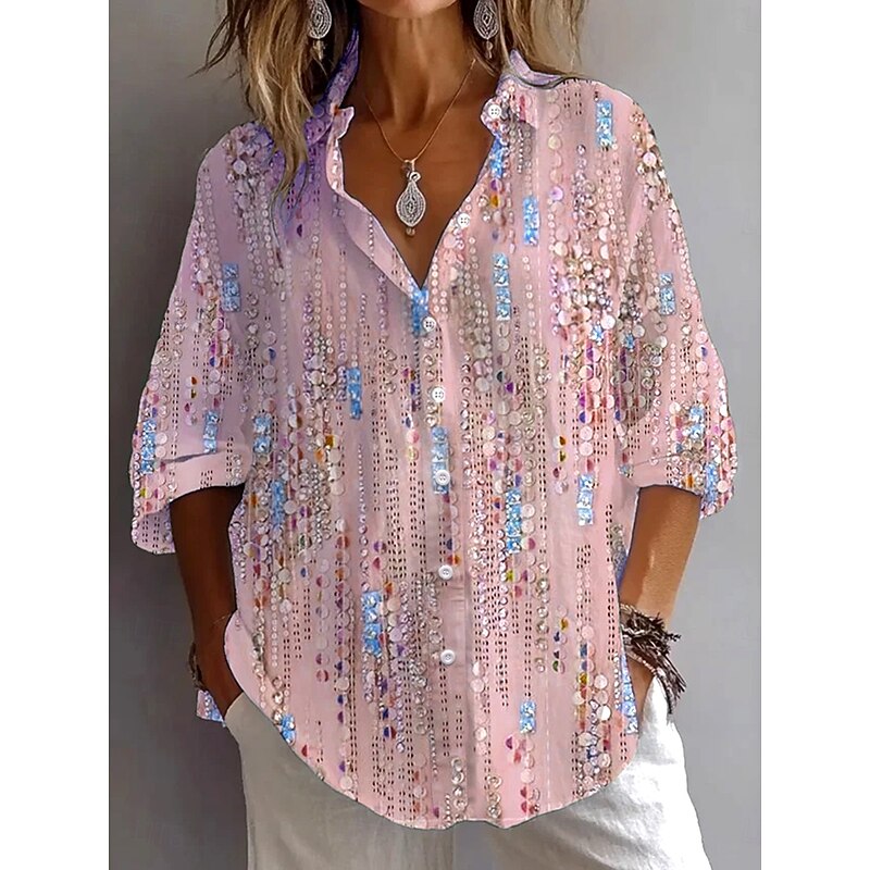 Women's Shirt Button Down Tunic Shirt Collar Long Sleeve Graphic Abstract Bohemia Daily Stylish Regular Tops Daily Holiday Going out s Light Green Pink Light Purple Light Blue4
