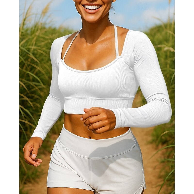 Women's Running Top Running Shirt Slim Long Sleeve Top Solid Colored Quick Dry Lightweight Elastic Breathable Tennis Golf Running Sportswear Activewear Black White Navy Blue4