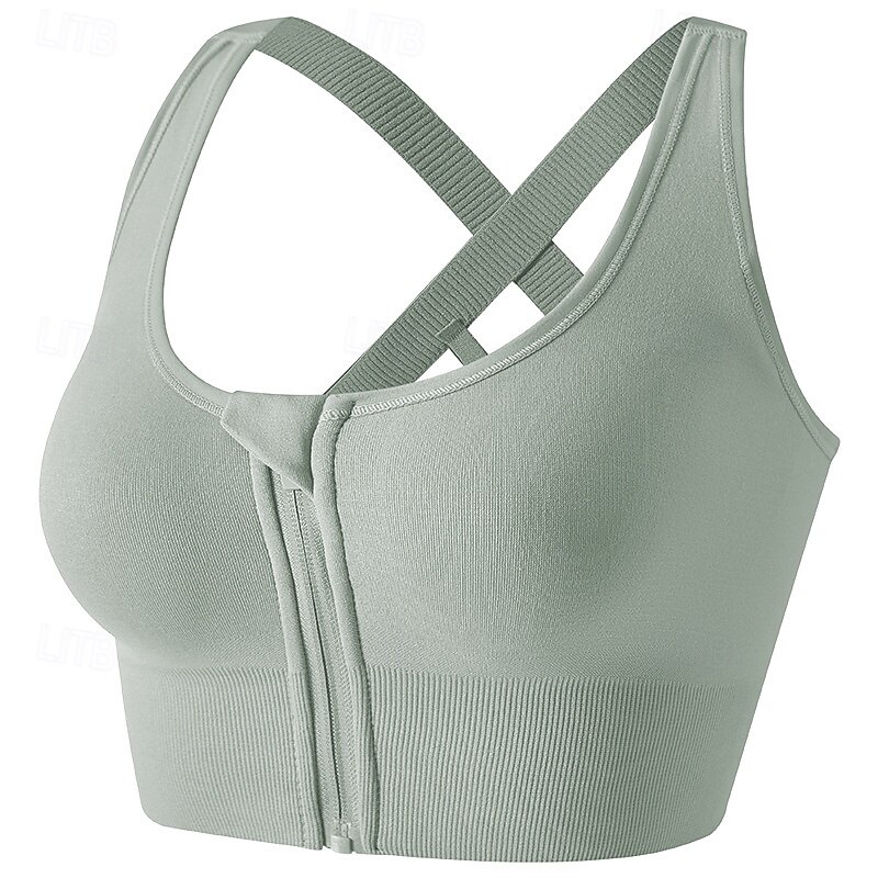 Women's Yoga Bra Sports Bra Pilates Bra Bra Top Push Up Seamless Anti-vibration Wireless Zipper Solid / Plain Color Sport Activewear Light Blue Black Gym Zumba Running4