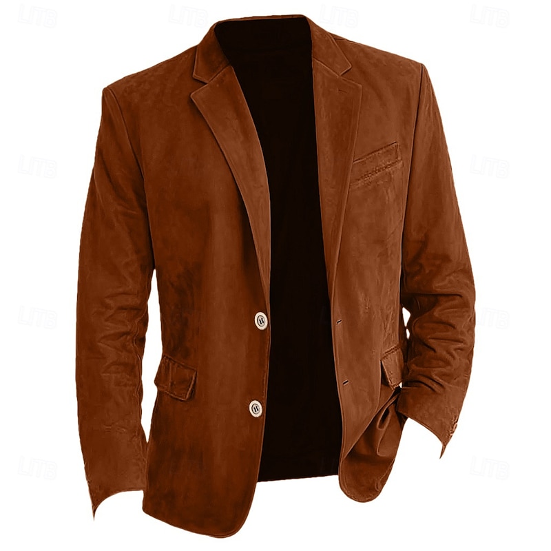 Men's Faux Suede Jacket Faux Suede Blazer Business Attire Company Party Fashion Casual Fall / Winter Faux Suede Plain Pocket Buttons Comfortable Single Breasted Blazer Navy Blue Brown Green khaki3