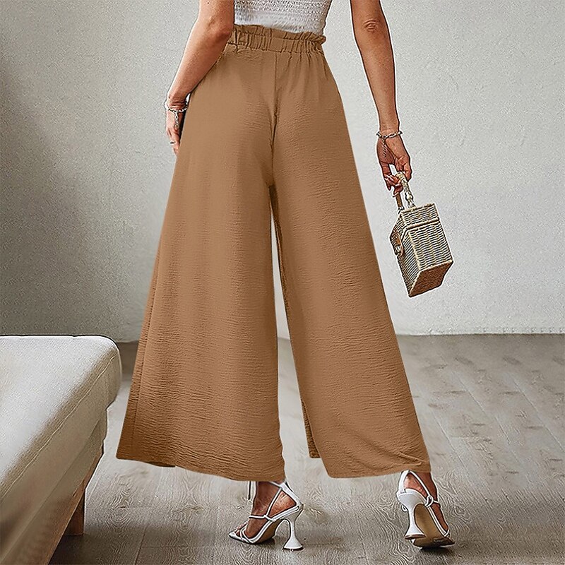 Women's Wide Leg Slacks Streetwear Casual Full Length Natural Plain Pocket Drawstring Elastic Drawstring Design Outdoor Comfortable Weekend Streetwear Magenta Camel Apricot Black Fall Regular Fit2