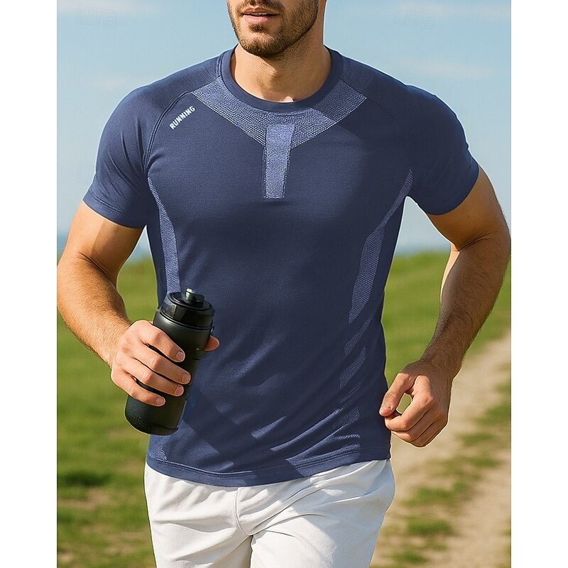 Men's Running T-Shirt Sports Top Slim Short Sleeve Tee Tshirt Color Block Quick Dry Lightweight Elastic Breathable Tennis Golf Running Sportswear Activewear Black White Navy Blue4