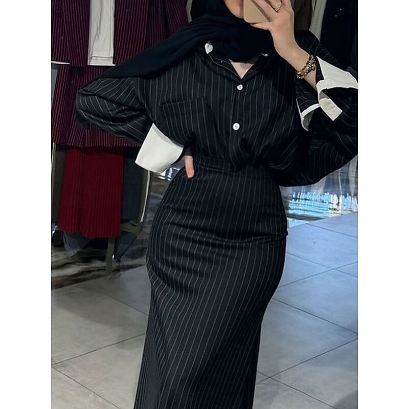 2 Pieces Tuxedo Dress Sets Mermaid / Trumpet Mermaid Party Wedding Guest Party Wear Elegant Simple Long Sleeve Floor Length Shirt Collar4