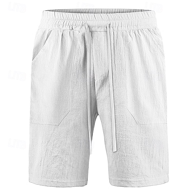 Men's Shorts Linen Shorts Summer Shorts Beach Shorts Pocket Drawstring Elastic Waist Plain Comfort Breathable Knee Length Casual Daily Holiday Vacation Classic Style Black White2