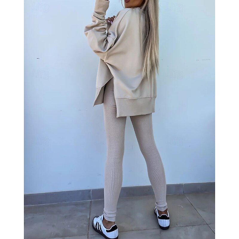 Women's Tracksuit Leggings Pullover Sweatshirt Lace Zipper Pocket Solid Colored Clothing Suit Fall Magenta Black Gym Athleisure Running Thermal Warm Windproof Long Sleeve Sport Activewear Stretchy3