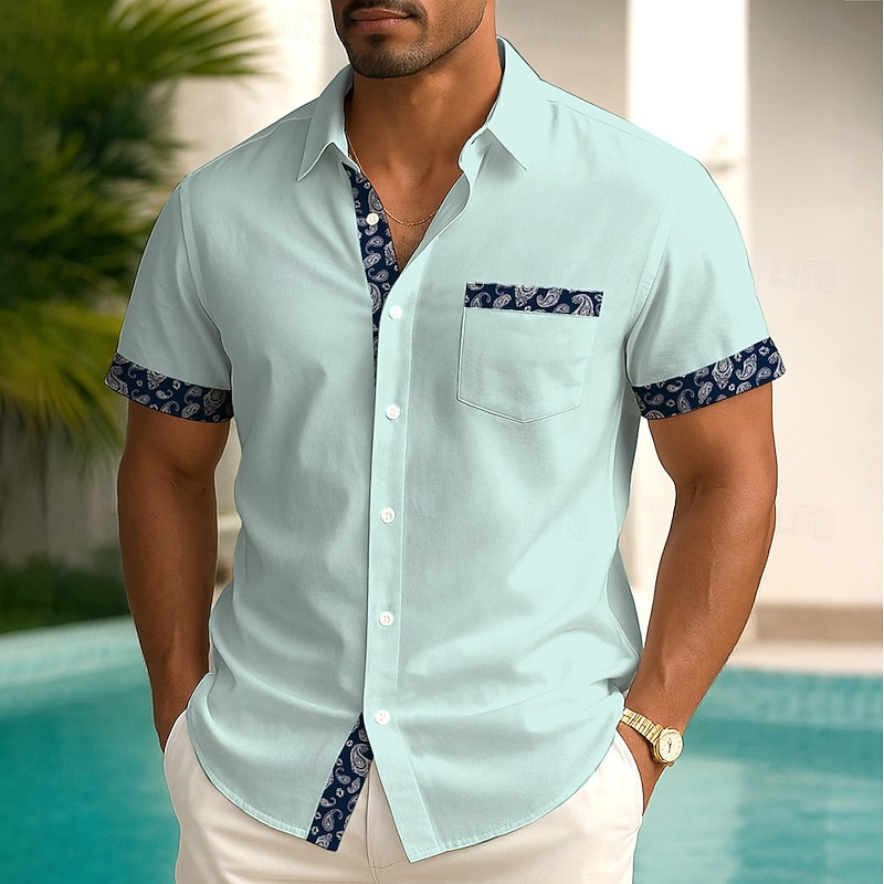 Men's Paisley Shirt Summer Shirt Button Up Shirt Short Sleeve Fashion Casual Outdoor Vacation Dailywear Summer Spring Turndown 3D Print Collared Shirts Front One Pocket White Pink Blue Dark Green