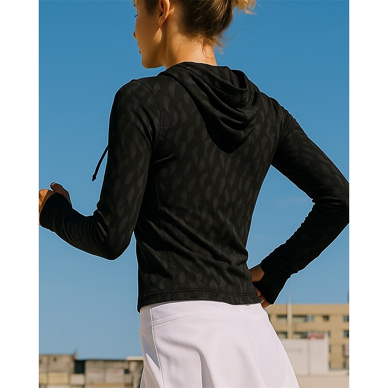Women's Running Top Running Shirt Full Zip Long Sleeve Top Graphic Sun Protection Lightweight Breathable Tennis Golf Running Sportswear Activewear Black White2