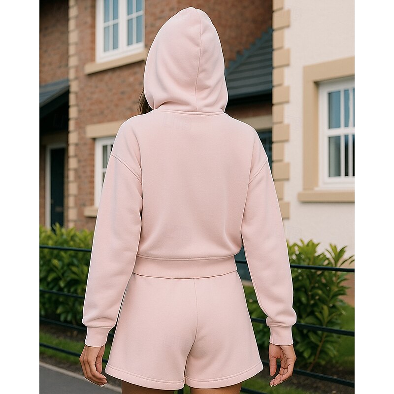 Women's Tracksuit Sweatpants Hooded Jacket Drawstring Zipper Pocket Solid Colored Clothing Suit Spring Dark Grey Dark Pink Gym Training Running Windproof Long Sleeve Sport Activewear Micro-elastic2