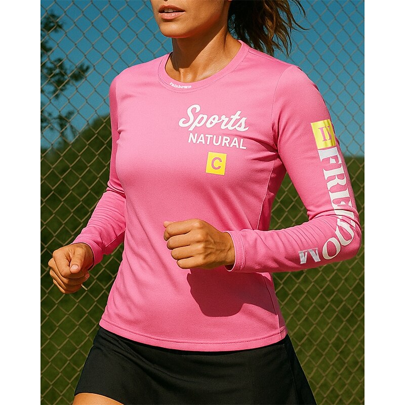 Women's Running T-Shirt Running Top Sports Top Long Sleeve Tee Tshirt Letter Quick Dry Lightweight Breathable Hiking Running Sportswear Activewear Black Pink3