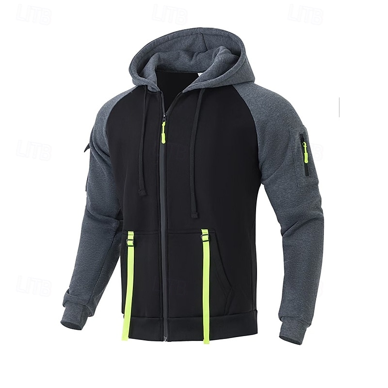 Men's Hoodie Fleece Hoodie Black Blue Khaki Dark Gray Hooded Color Block Zip Up Color Block Front Pocket Sports & Outdoor Casual Daily Streetwear Cool Sportswear Winter Clothing Apparel Hoodies3
