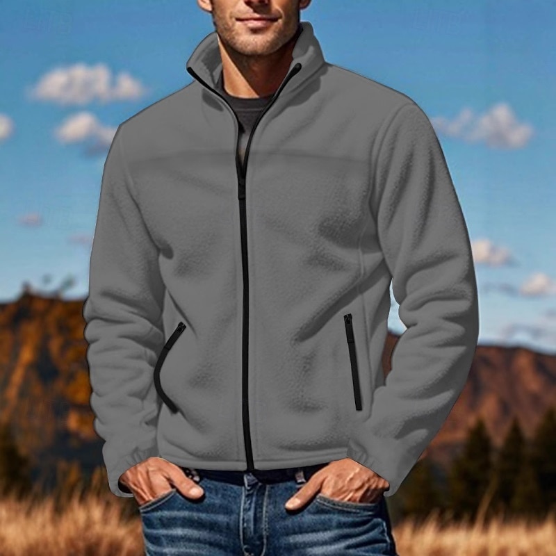Men's Zip Sweatshirt Fleece Hoodie Black White Brown Gray Standing Collar Plain Zip Up Front Pocket Sports & Outdoor Casual Daily Streetwear Cool Sportswear Fall & Winter Clothing Apparel Hoodies
