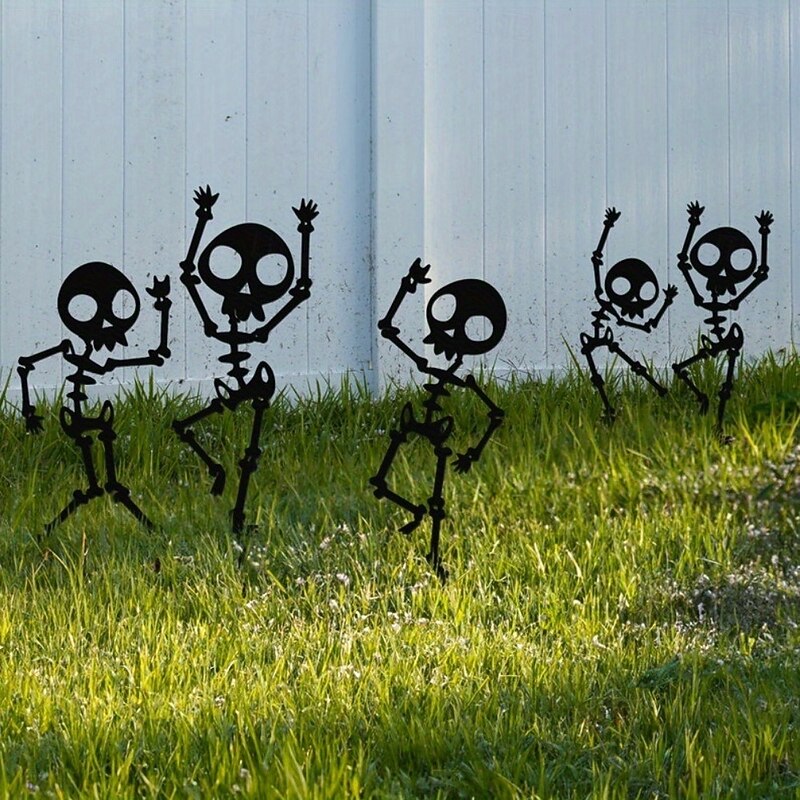 4pcs Weatherproof Metal Skeleton Garden Stakes - Easy Install Durable Spooky Halloween Decor for Outdoor Lawn (Black Golden Silvery White)