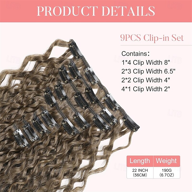 9PCS Clip in Hair Extensions 22 Inch Curly Hair Extension Long Soft Synthetic Hairpieces for Women4