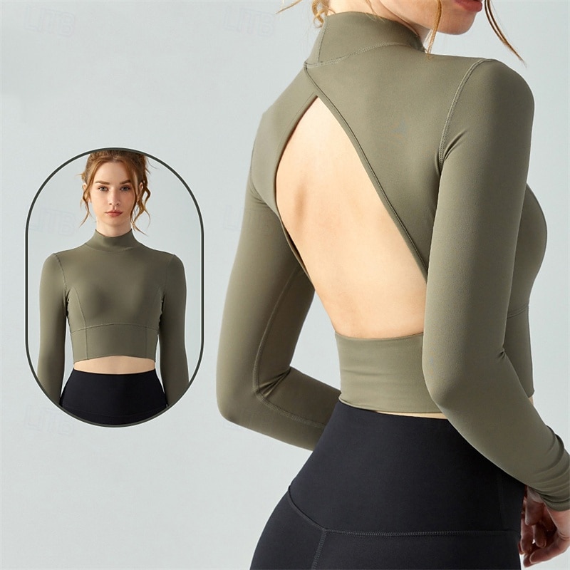 Women's Sports shirts Skin Friendly Softness Stretchy Tight Fit Long Sleeve Sports Solid Color Top For Pilates Dance Yoga Activewear
