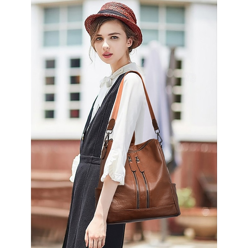 Women's Faux Leather Convertible Backpack Wallet - Multifunctional Anti-theft Shoulder Bag with Headphone Hole and Zipper Pocket for Daily School, Casual Travel and Work3