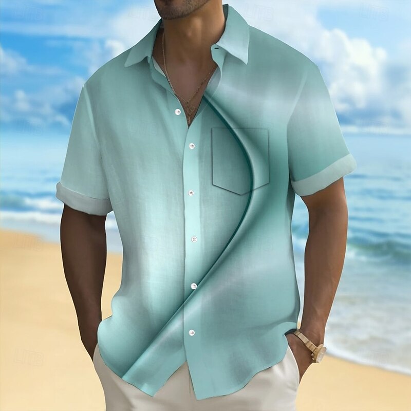 Men's Gradient Waves Marble Shirt Summer Shirt Button Up Shirt Short Sleeve Fashion Casual Outdoor Vacation Dailywear Summer Spring Turndown 3D Print Collared Shirts Front One Pocket White Blue Khaki4