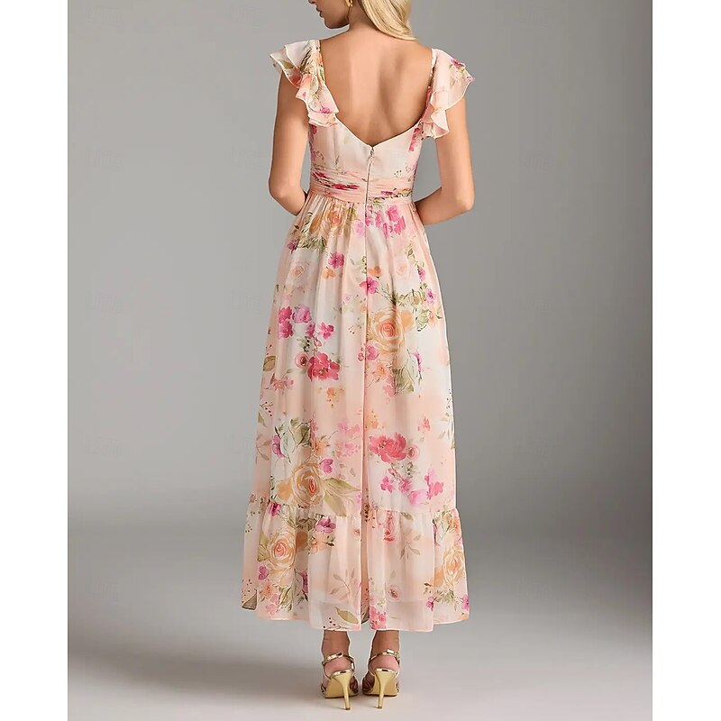 A-Line Bridesmaid Dress V Neck Sleeveless Elegant Ankle Length Chiffon with Pleats / Ruffles / Ruching2