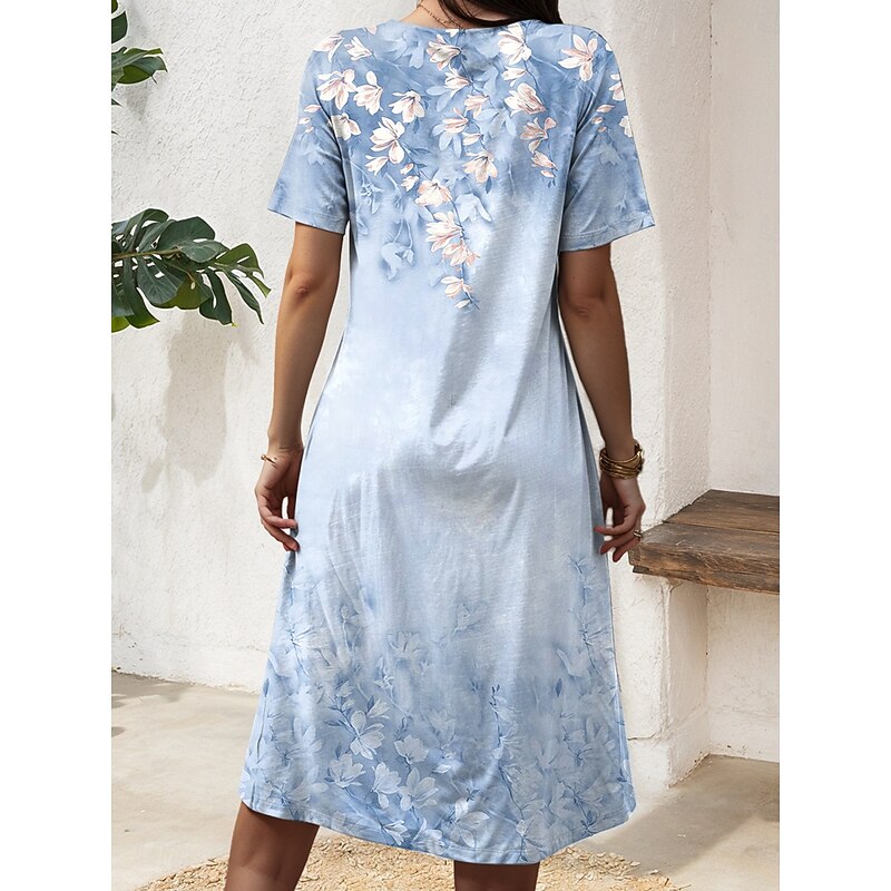 Easter Women's Midi Dress Shift Dress Summer Dress Vacation Casual Daily Regular Fit Floral Graphic Half Sleeve Crew Neck Light Yellow Blue Purple Green Summer Spring2