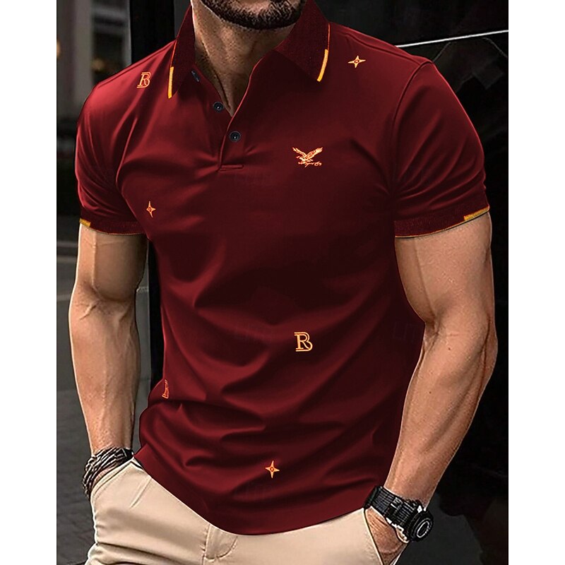 Men's Polo Button Up Polos Casual Sports Lapel Short Sleeve Fashion Basic Print Buttons Summer Spring Black White Wine Navy Blue Polo