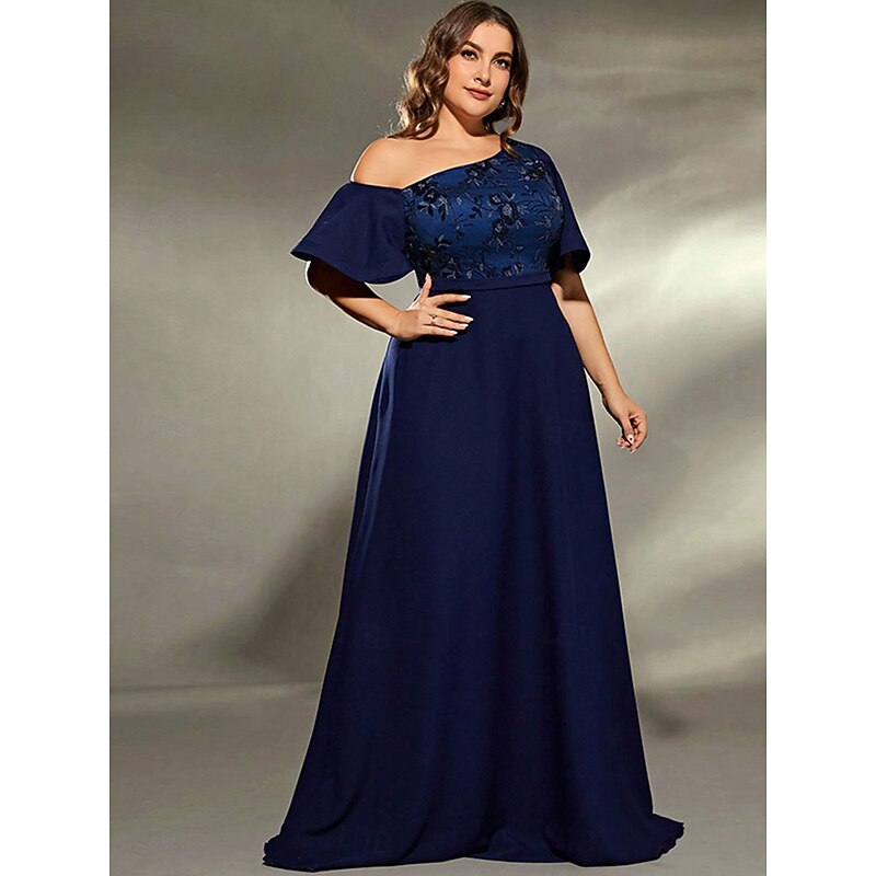 A-Line Evening Gown Elegant Dress Formal Wedding Floor Length Short Sleeve One Shoulder Satin with Pleats4