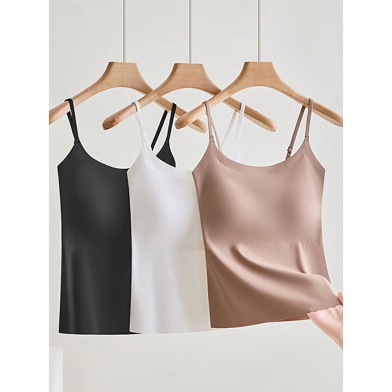 Women's Camisole Tank Top Solid Color Daily Sleeveless U Neck Regular Tops Black White Light Brown Brown Khaki Summer Spring3