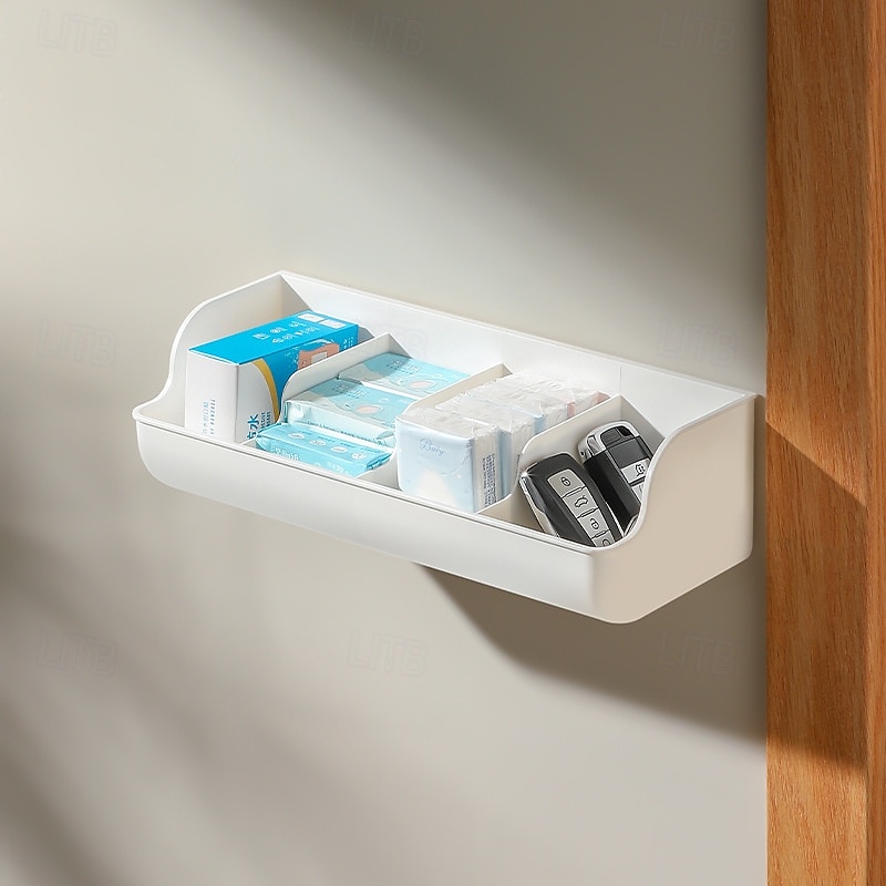 Wall-Mounted 4-Grid Organizer Box, Transparent No-Drill Storage Case for Jewelry, Cosmetics, and Small Accessories4