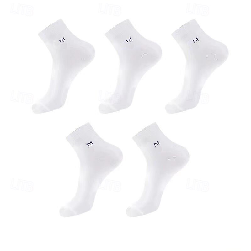 Men's 5 Pairs Multi Packs Socks Crew Socks Running Socks Casual Socks Black White Color Solid / Plain Color Vacation Sports & Outdoor Daily Basic Medium Spring Fall Fashion Casual3