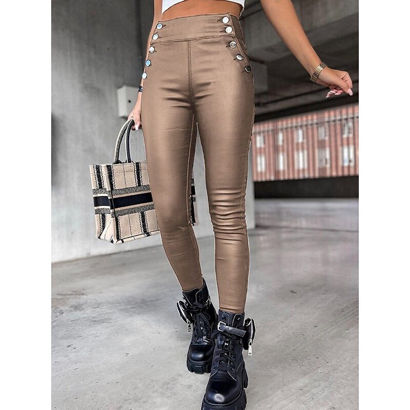 Women's Leather Pants Leggings Fashion Streetwear Full Length High Waist Plain Comfy Soft Comfortable Micro-elastic Outdoor Street Wine Black Khaki Summer Spring Skinny2