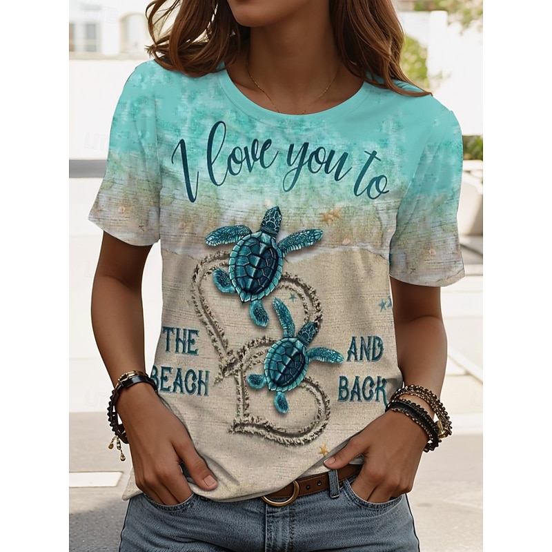 Women's T Shirt Graphic Animal Sea Turtle Vintage Stylish Classic Short Sleeve Crew Neck Round Neck Regular Tops Daily Weekend Print White Royal Blue Blue Green off-white Summer Spring3