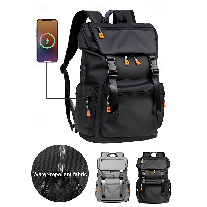 Men's Water - Repellent Backpack with USB Charging - Stylish & Spacious for Commute, Travel & Outdoor Black Gray