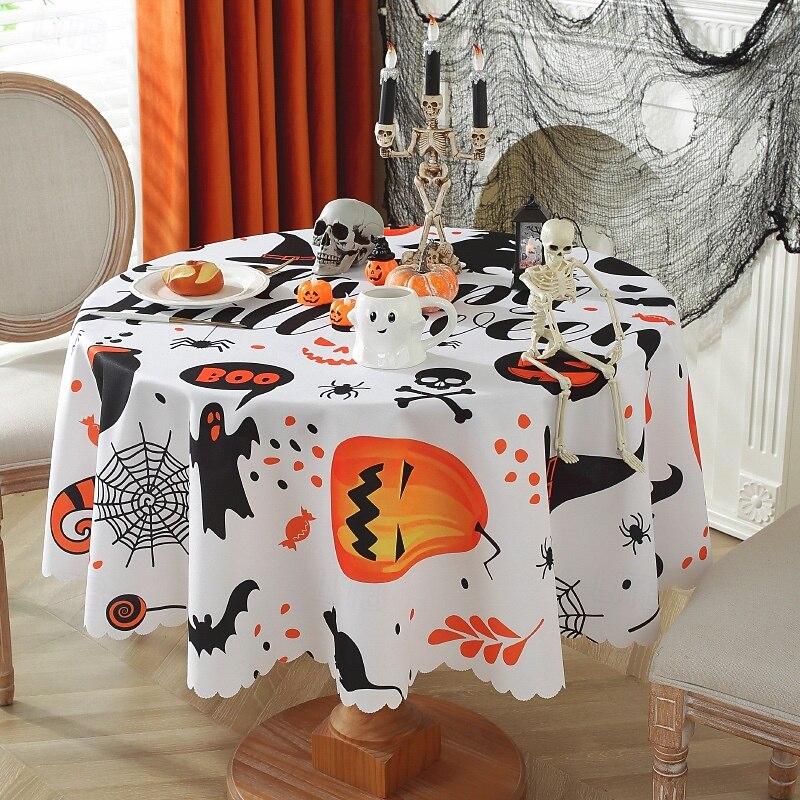 Halloween Tablecloths, 150 cm Diameter Pumpkin Bat Hallowmas Tablecloth, Rectangle Decorative Tablecloth, All Saints' Day Kitchen Tablecloth for Party, Festival, Celebration, Home Table2