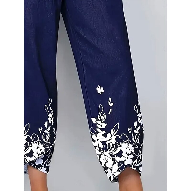 Women's Chinos Baggy Pants Vacation Vintage Ethnic Style Ankle-Length High Waist Floral Graphic Gradient Drawstring Patchwork Printing Breathable Micro-elastic Vacation Street Causal Deep Blue Summer3