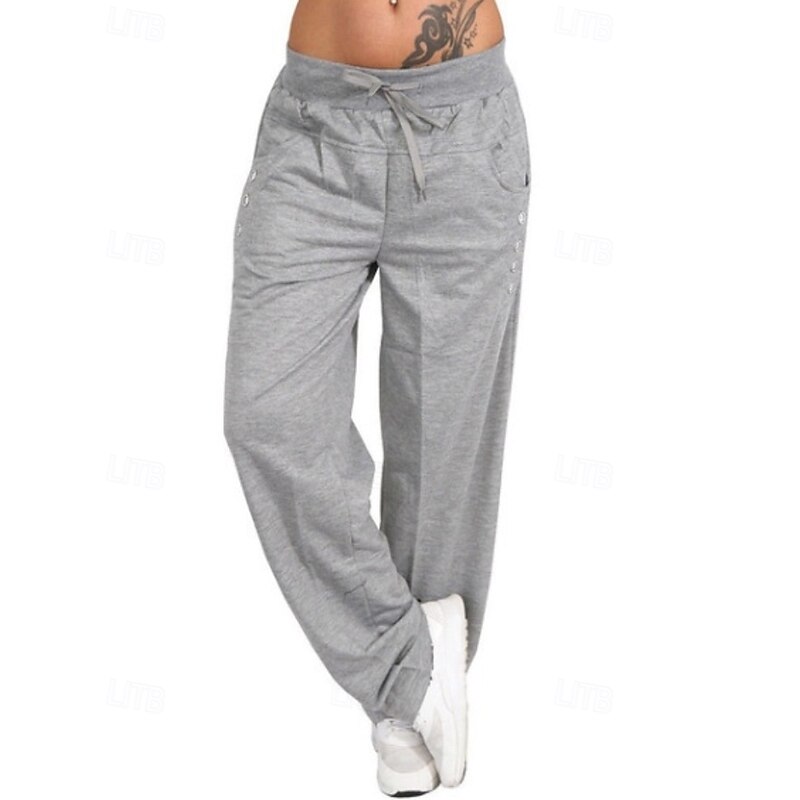 Women's Slacks Pants Trousers Streetwear Casual Full Length Natural Plain Pocket Elastic Drawstring Design Comfy Outdoor Comfortable Outdoor Vacation Holiday Dark Grey Black Dark Navy Light Grey Fall2