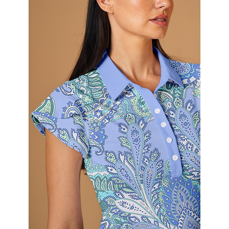 Women's Golf Polo Shirt Light Blue Short Sleeve Top Ladies Golf Attire Clothes Outfits Wear Apparel3