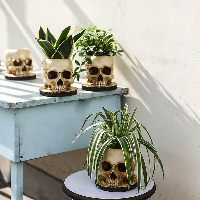 Skeleton Chic Planter - Durable Waterproof Polyresin Construction Versatile Indoor & Outdoor Decor for Plants Florals and Candy Perfect for Spooky Halloween and Vibrant Day of the Dead Celebration