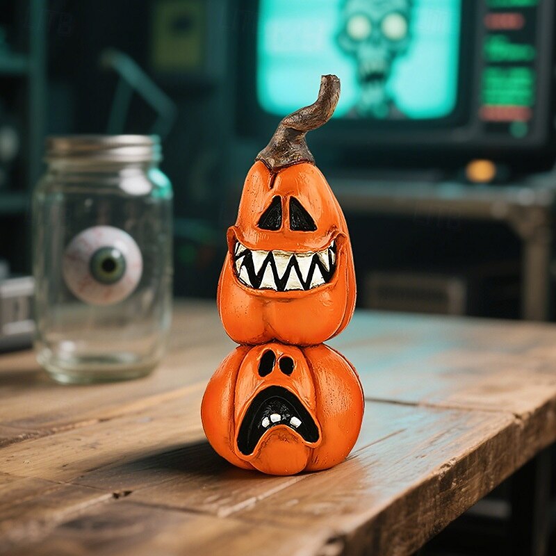 New Halloween Creative Witch Black Cat Pumpkin Head Resin Small Ornaments Desktop Atmosphere Arrangement Decorations4