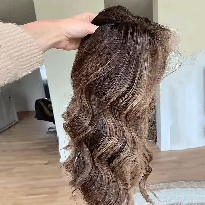 Brazilian Remy Human Hair 5x5 Closure 13x4 Lace Front Wig  Wavy Multi-color Wig with Baby Hair Highlighted / Balayage Hair 100% Virgin Glueless Pre-Plucked For Women3