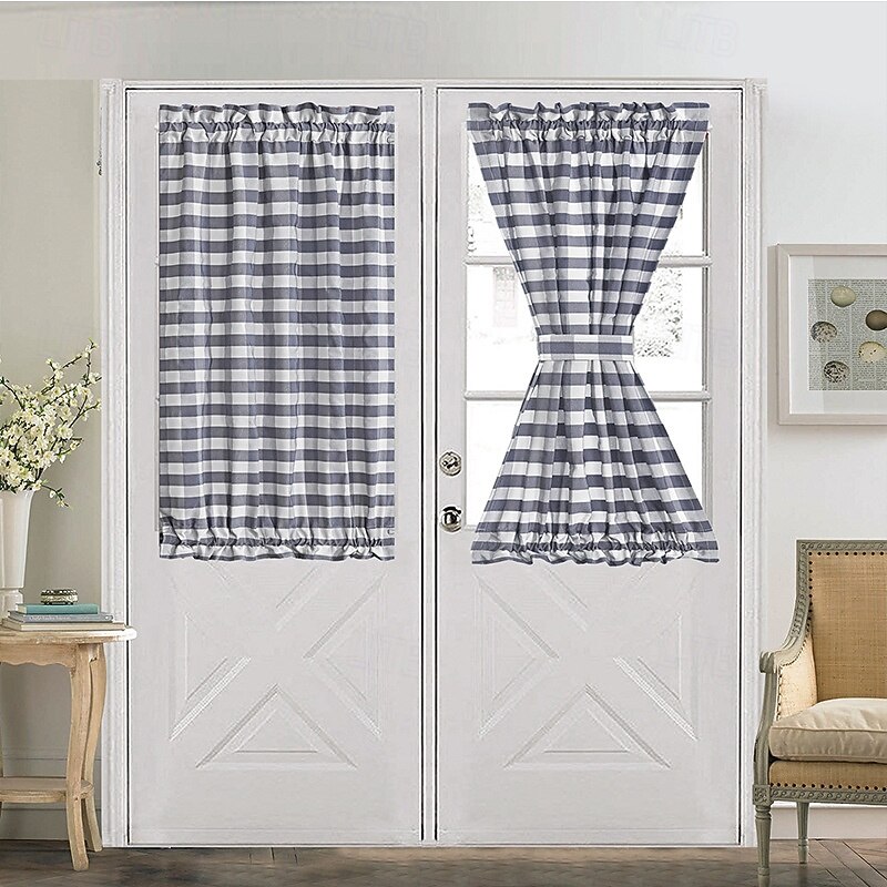 French Door Curtains with Rod Pocket Gingham Curtain for Doors Window Draperies Door Curtain Panels with Glass Window, Kitchen and Patio Doors for Privacy3