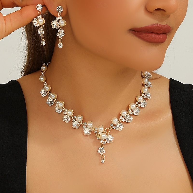 Bridal Jewelry Sets Two-piece Suit Zircon Pearl Rhinestone 1 Necklace Earrings Women's Elegant Fashion Cute Beads Star Blessed irregular Jewelry Set For Wedding Party Party Evening Wear4