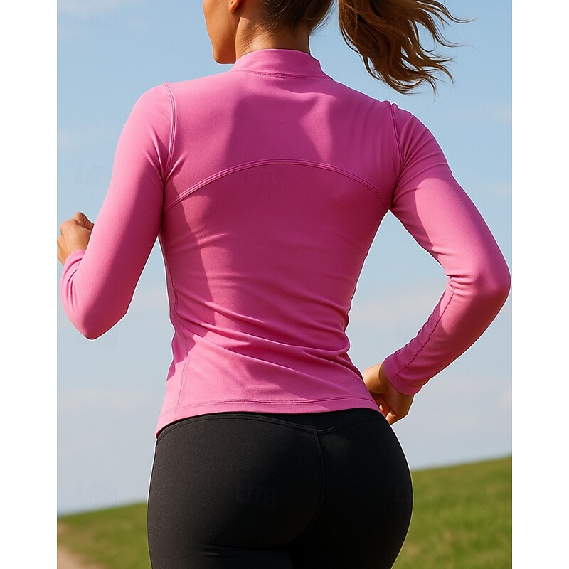 Women's Running Jacket Outdoor Jacket Full Zip Long Sleeve Outerwear Solid Colored Quick Dry Lightweight Breathable Tennis Golf Running Sportswear Activewear Pink Green Rose Red2