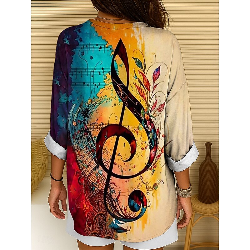 Music Festival Women's Blouse Tunic V Neck Long Sleeve Boho Casual Tops Ombre Graphic Geometric Elegant Vintage Tropical Regular Tops Daily Print Blue Orange Green2