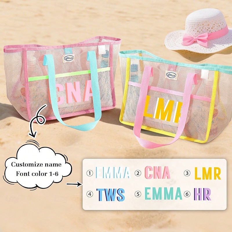 Personalized Waterproof Beach Bag Custom Name Sandproof Tote with Foldable Large Capacity, Best Vacation Gift for Mom Wife Girlfriend, Travel Essential for Beach Trips